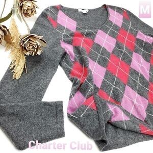 Charter Club 100% 2ply Cashmere Argyle Sweater M